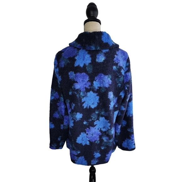 Isaac Mizrahi Live! Floral Printed Faux Fur Shearling Coat Navy QVC Size M - Picture 5 of 16